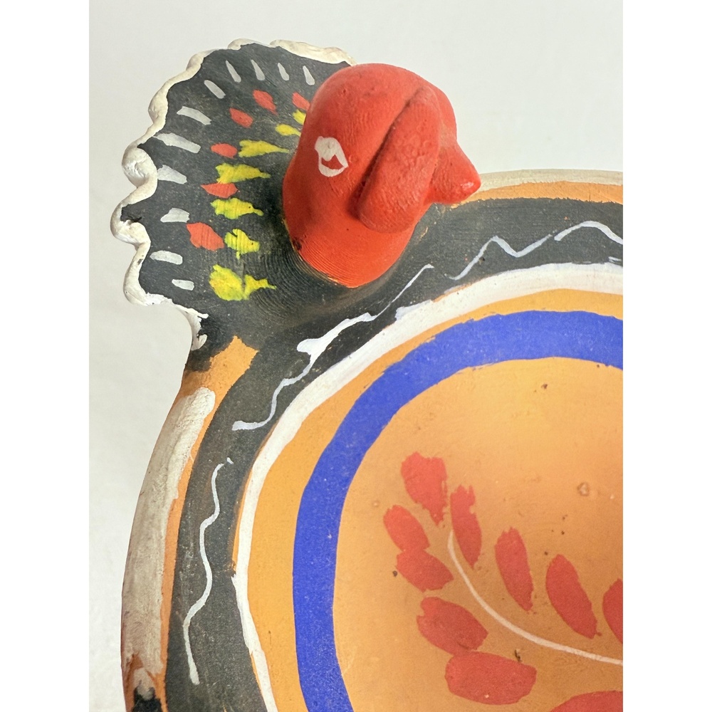 Multicolor Painted Turkey Tripod Copelero Cup Figurine Mexican Pottery - Picture 8 of 12